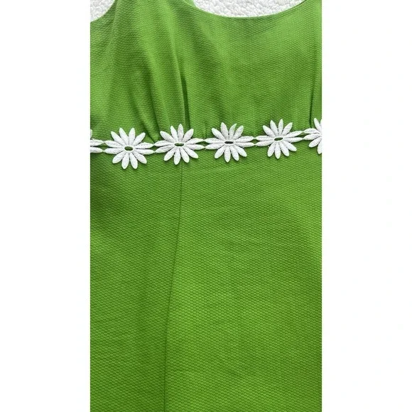 VTG 90s Sleeveless Green Mini Dress White Flowers Size 5 Garden Retro Cottage - Picture 2 of 10
